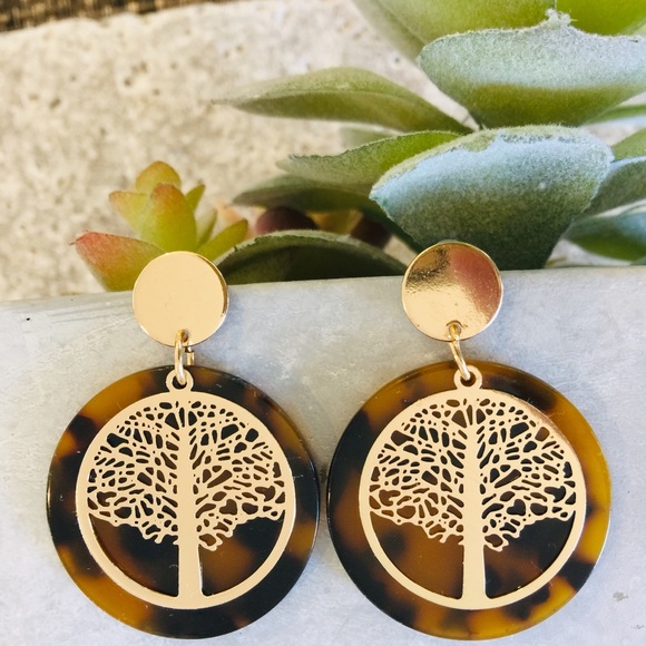 Jewelry - LAST ONE! Tree Of Life Acetate Tortoise Earrings
